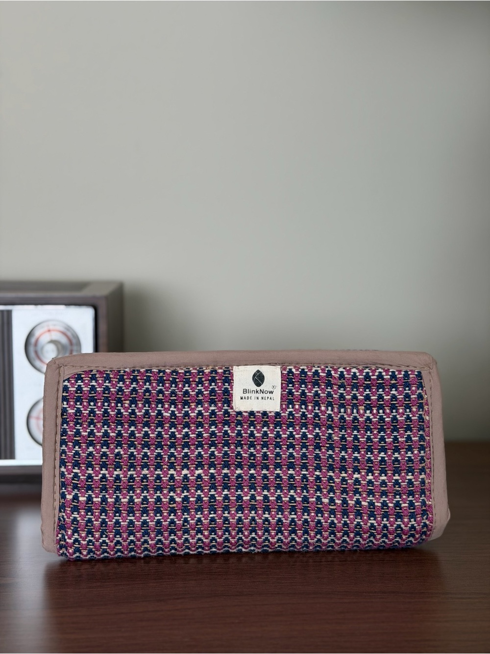 Pink & Navy Woven Clutch Wallet